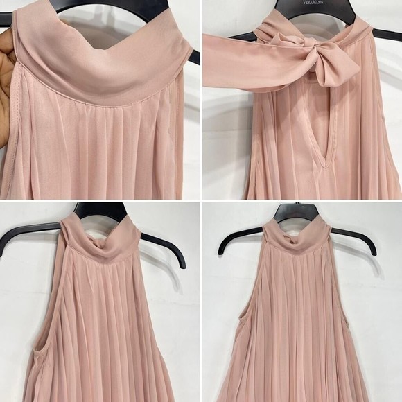 HM Women Short Dress in Pleated Fabric Sz 4 Pink Sleeveless Tie At The Neck - Picture 5 of 16